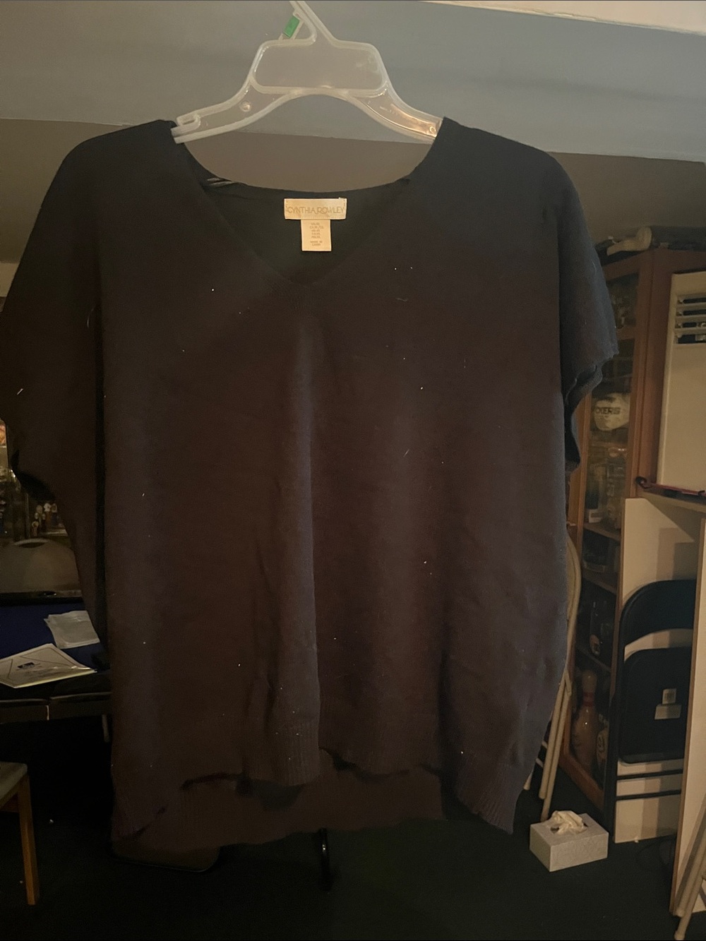 Cynthia Rowley Black Short-Sleeve V-Neck Pullover